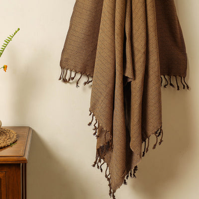 Brown - Handloom Cotton Towel with Tassels from Bijnor by Nizam