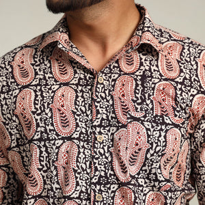 Black - Bagh Hand Block Printed Cotton Men Full Sleeve Shirt