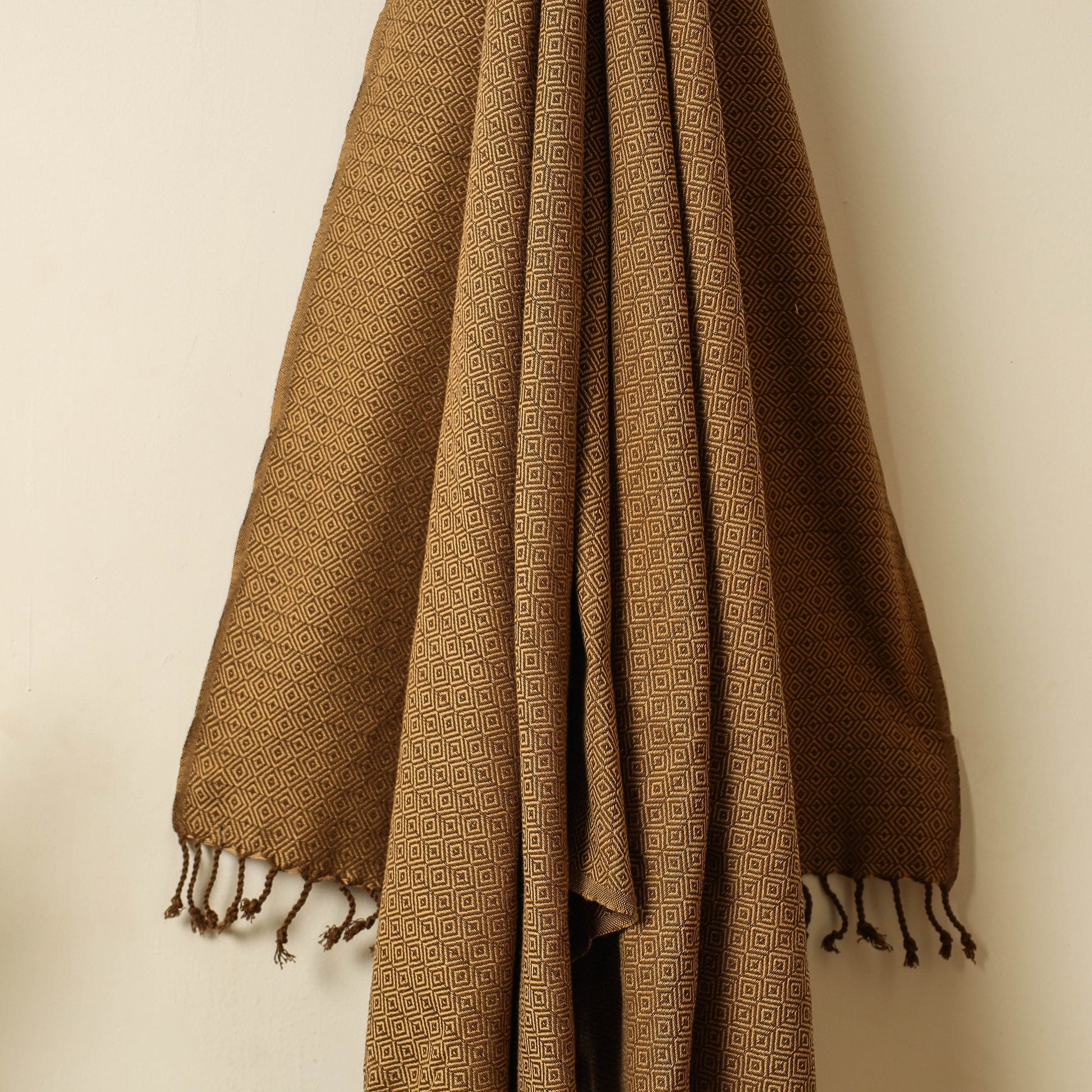 Brown - Handloom Cotton Towel with Tassels from Bijnor by Nizam