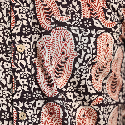Black - Bagh Hand Block Printed Cotton Men Full Sleeve Shirt