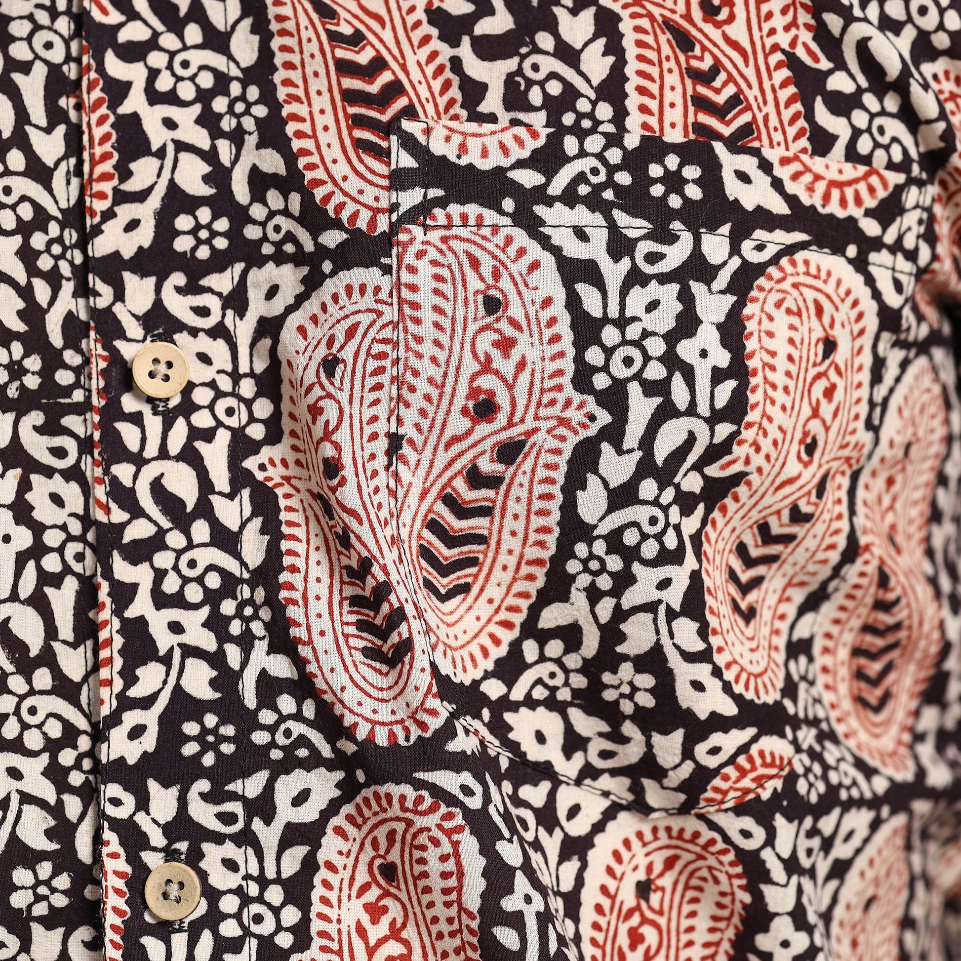 Black - Bagh Hand Block Printed Cotton Men Full Sleeve Shirt