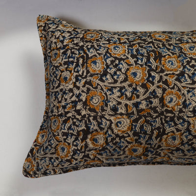 Black - Set of 2 Kalamkari Block Print Cotton Pillow Covers 11