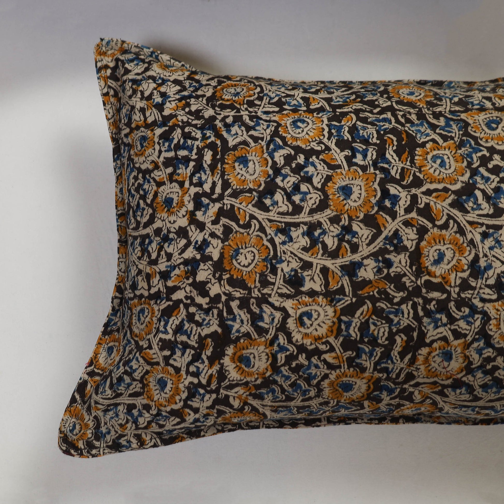 Black - Set of 2 Kalamkari Block Print Cotton Pillow Covers 11