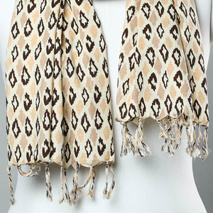 Brown - Sanganeri Block Printed Cotton Stole with Tassels 108