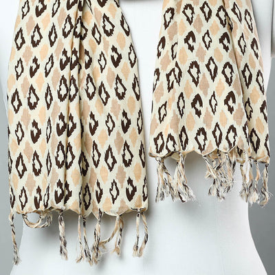 Brown - Sanganeri Block Printed Cotton Stole with Tassels 108