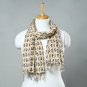 Brown - Sanganeri Block Printed Cotton Stole with Tassels 108