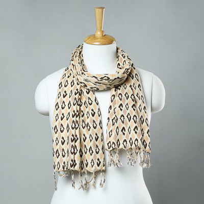 Brown - Sanganeri Block Printed Cotton Stole with Tassels 108