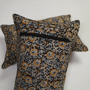 Black - Set of 2 Kalamkari Block Print Cotton Pillow Covers 11