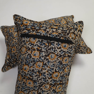 Black - Set of 2 Kalamkari Block Print Cotton Pillow Covers 11
