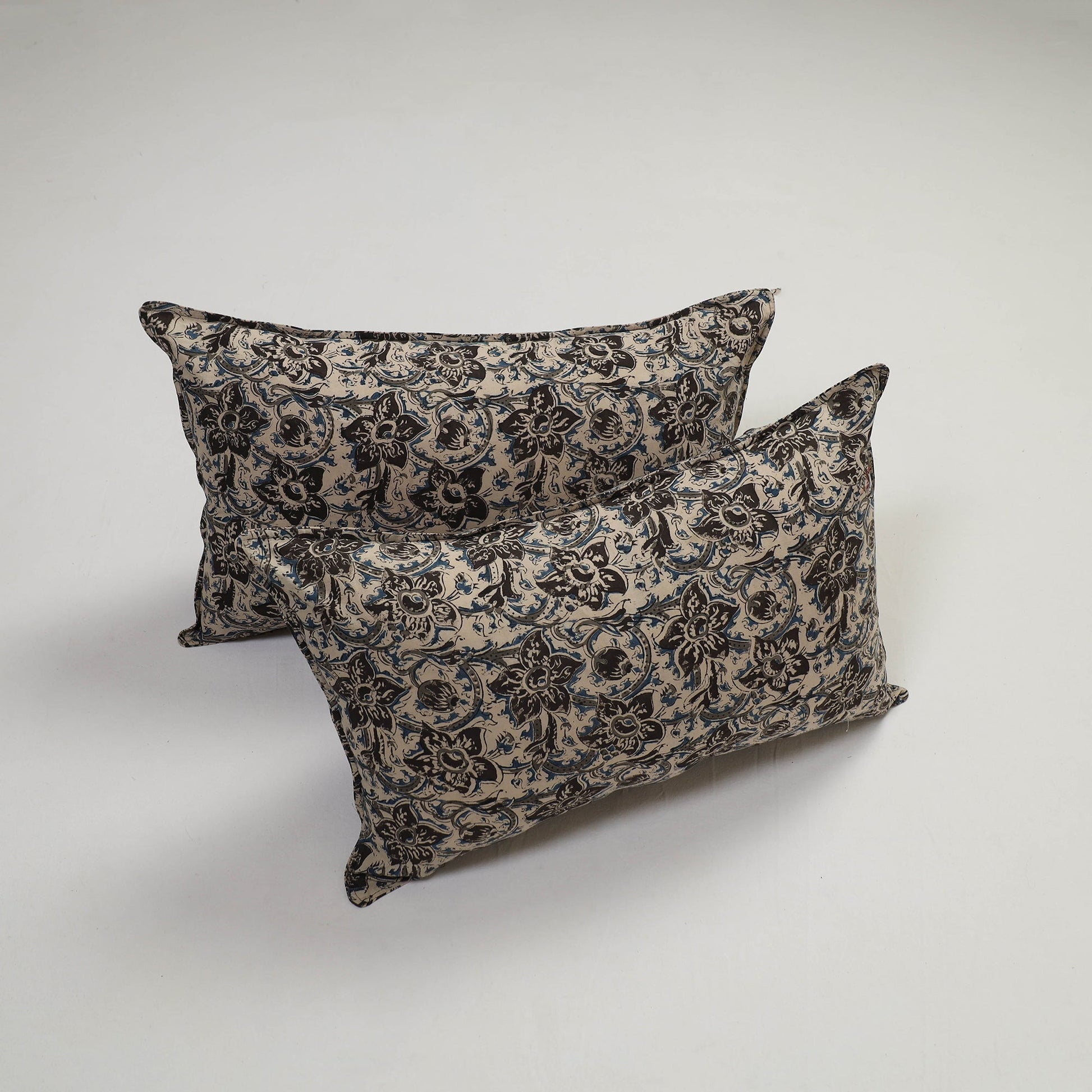 Beige - Set of 2 Kalamkari Block Print Cotton Pillow Covers 12