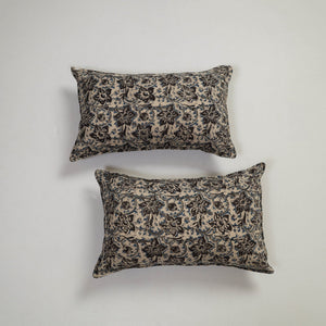 Beige - Set of 2 Kalamkari Block Print Cotton Pillow Covers 12