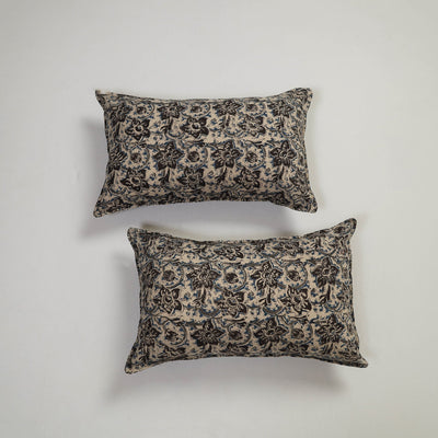 Beige - Set of 2 Kalamkari Block Print Cotton Pillow Covers 12