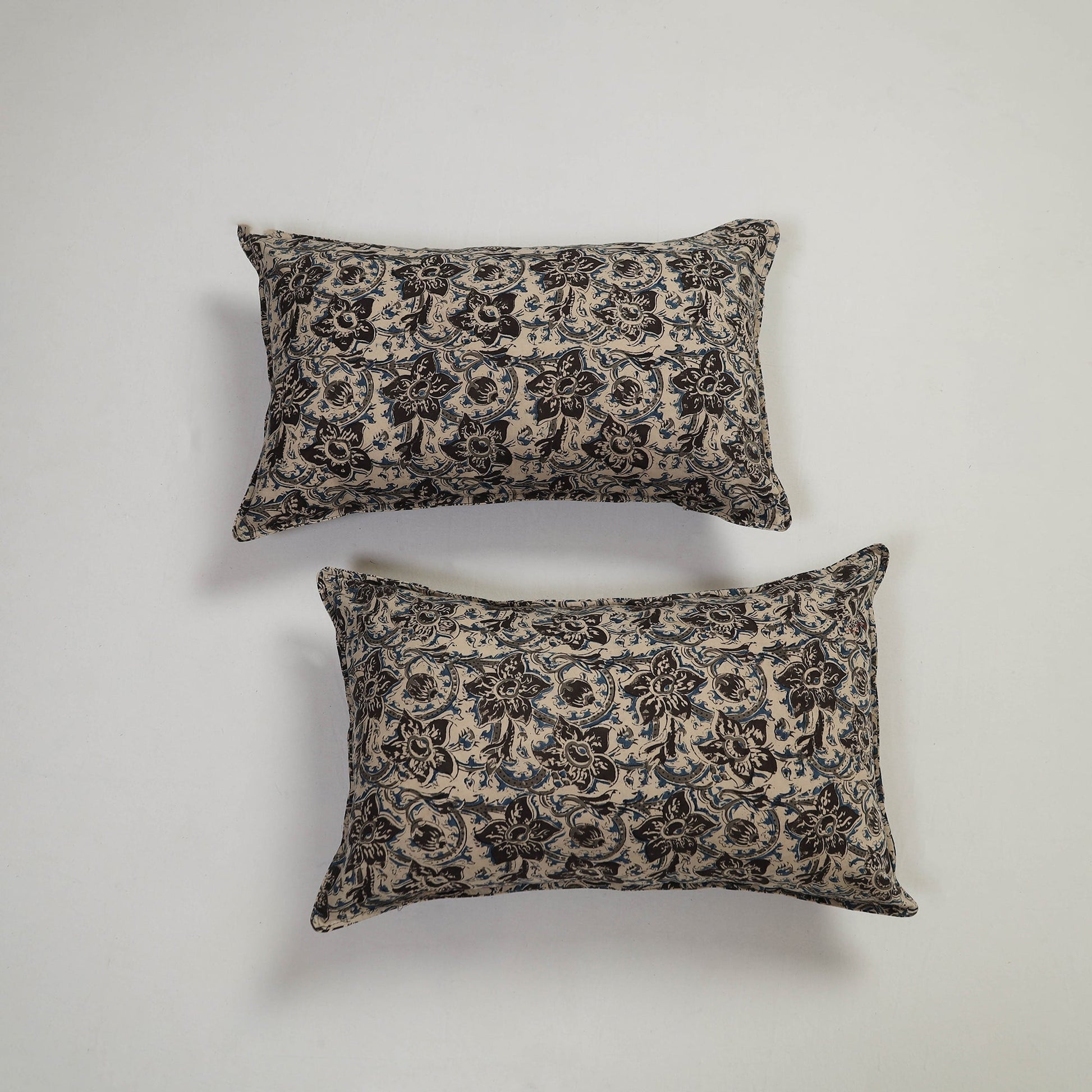 Beige - Set of 2 Kalamkari Block Print Cotton Pillow Covers 12
