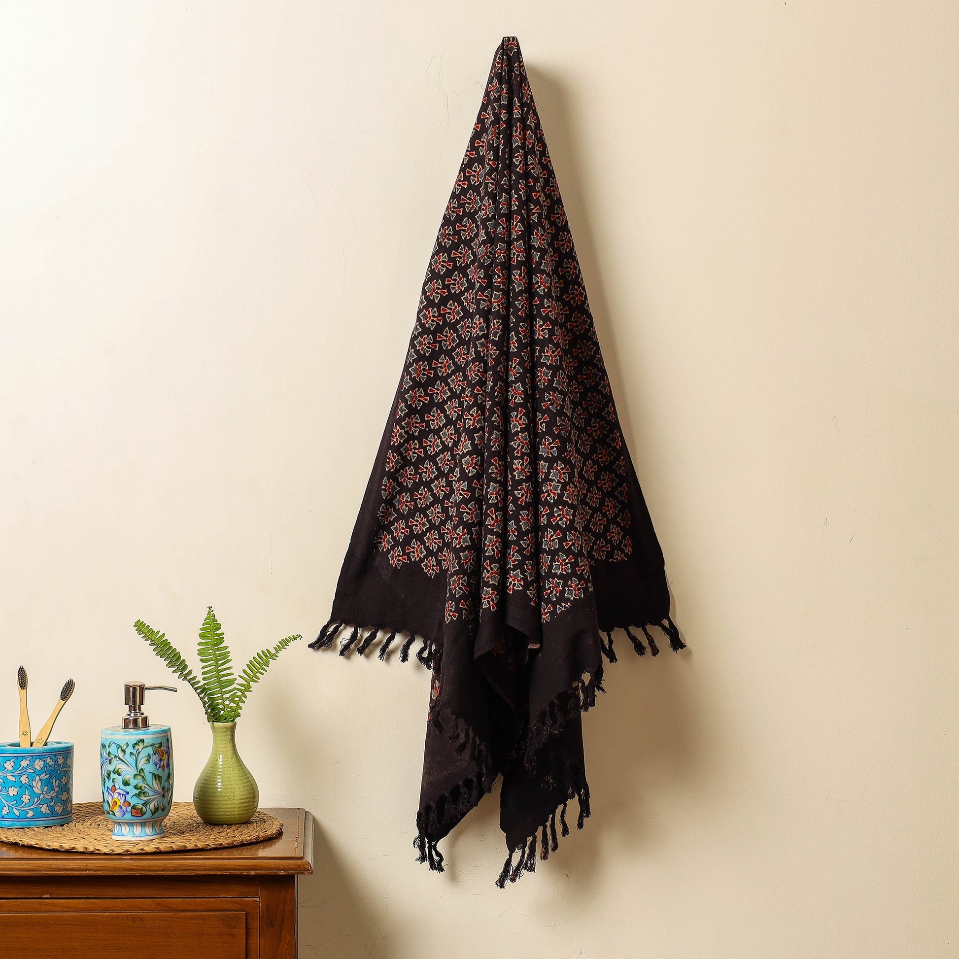 Black - Block Print Cotton Ajrakh Handloom Towel