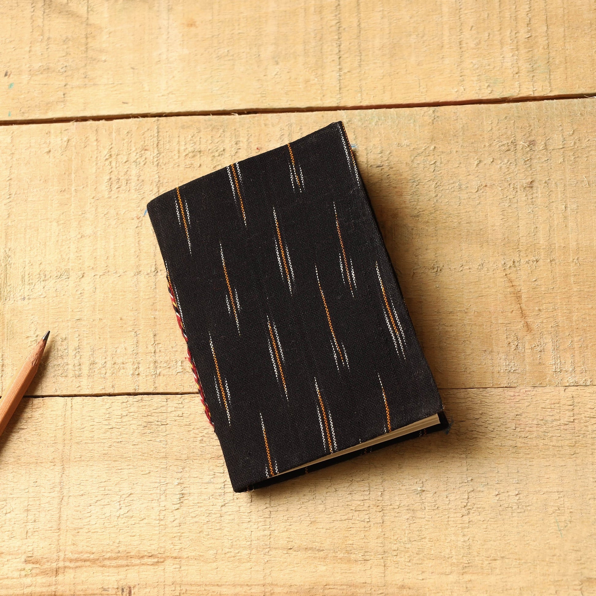Black - Ikat Fabric Cover Handmade Paper Notebook (5 x 3.5 in)