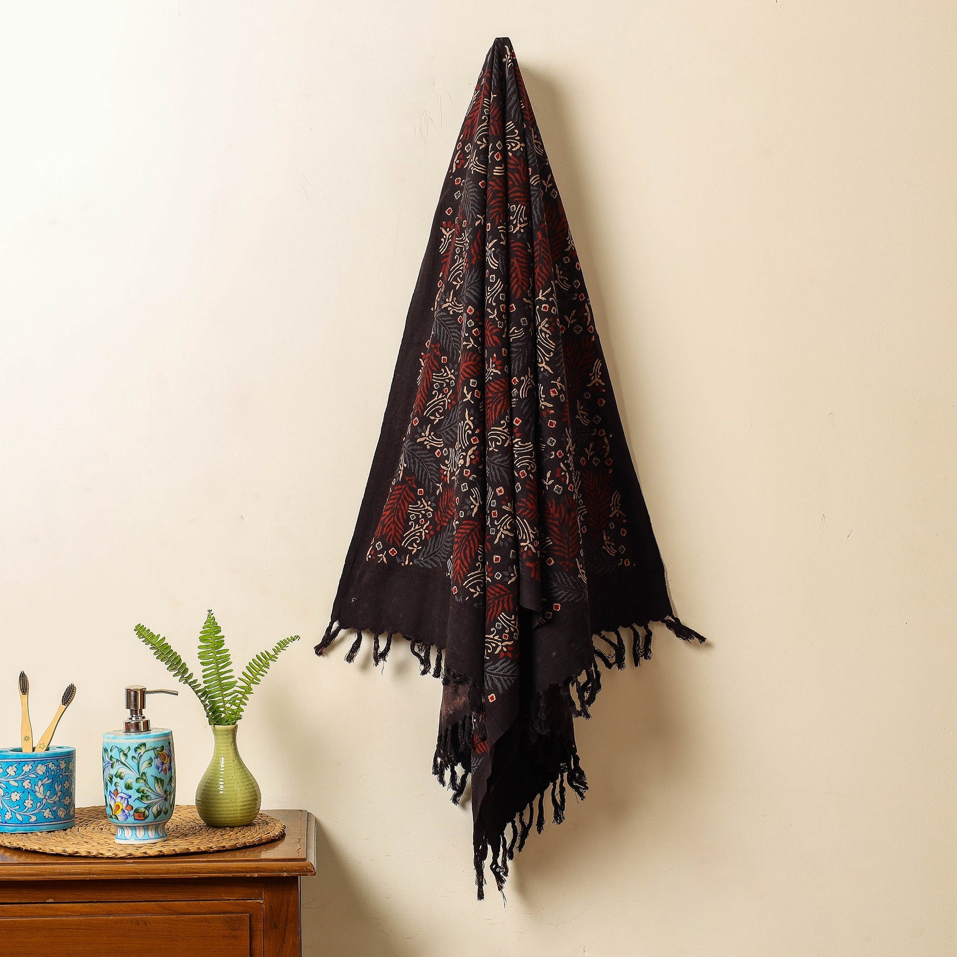 Black - Block Print Cotton Ajrakh Handloom Towel