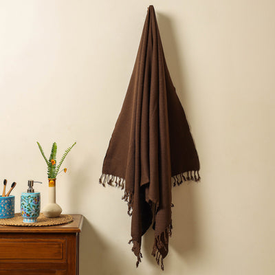 Brown - Handloom Cotton Towel with Tassels from Bijnor by Nizam