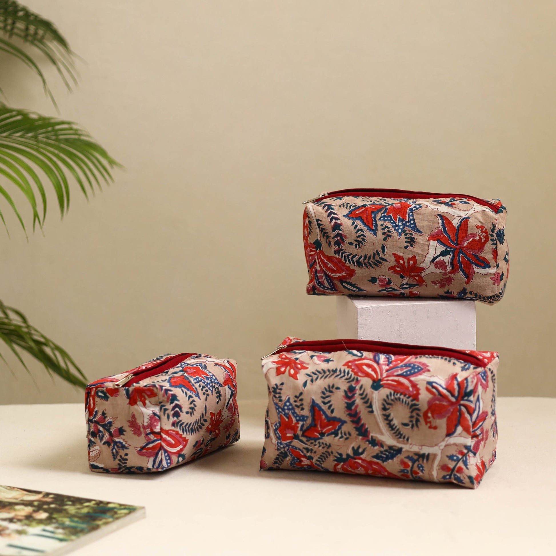 Beige - Handmade Cotton Toiletry Bags (Set of 3) 10