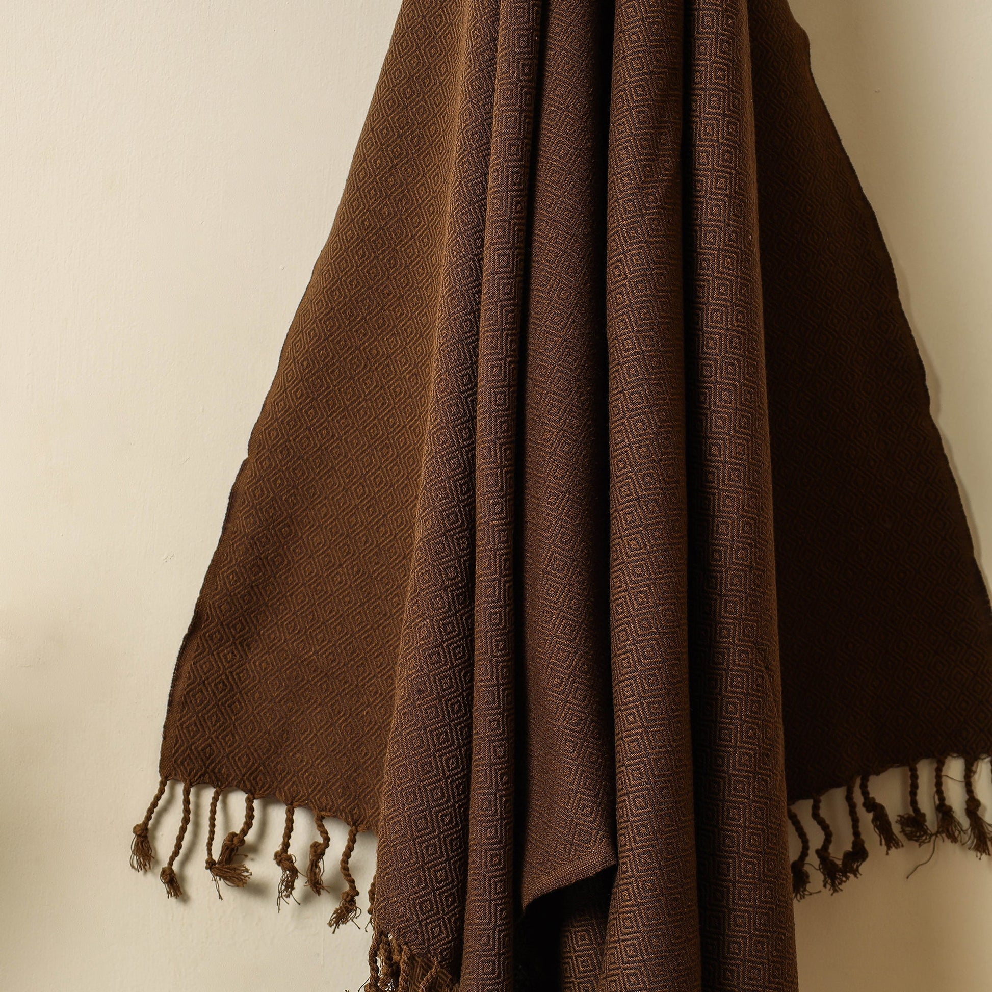 Brown - Handloom Cotton Towel with Tassels from Bijnor by Nizam