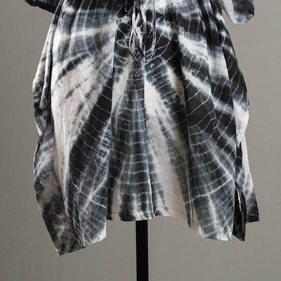 Black - Shibori Tie-Dye Cotton Kaftan with Tie-Up Waist (Medium)