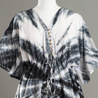 Black - Shibori Tie-Dye Cotton Kaftan with Tie-Up Waist (Medium)