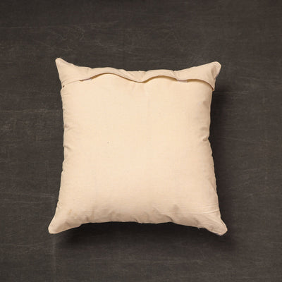 Beige - Bengal Kantha Embroidery Silk Cushion Cover (16 x 16 in) 03