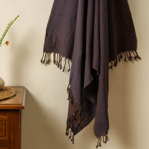 Brown - Handloom Cotton Towel with Tassels from Bijnor by Nizam