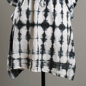 Black - Shibori Tie-Dye Cotton Kaftan with Tie-Up Waist (Medium)
