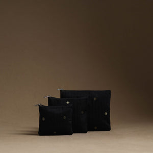 Black - Handmade Cotton Multipurpose Utility Pouches (set of 3) 03