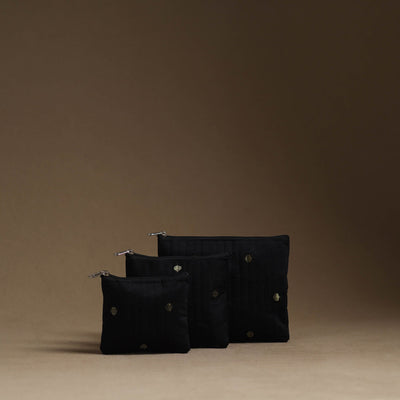 Black - Handmade Cotton Multipurpose Utility Pouches (set of 3) 03