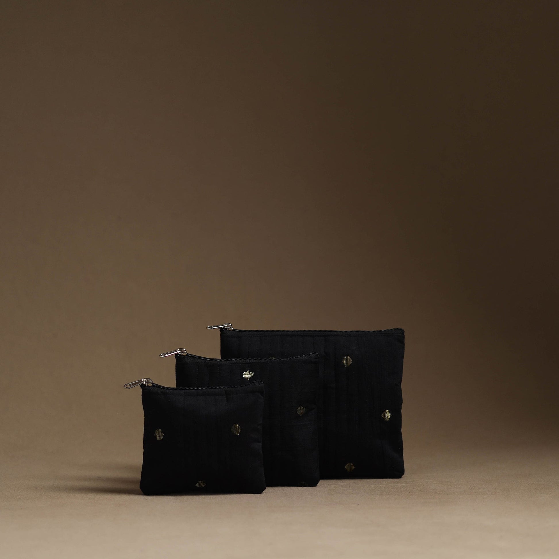 Black - Handmade Cotton Multipurpose Utility Pouches (set of 3) 03