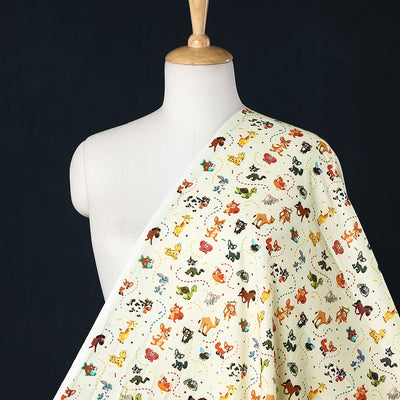 Beige - Cream Digital Printing Linen Fabric