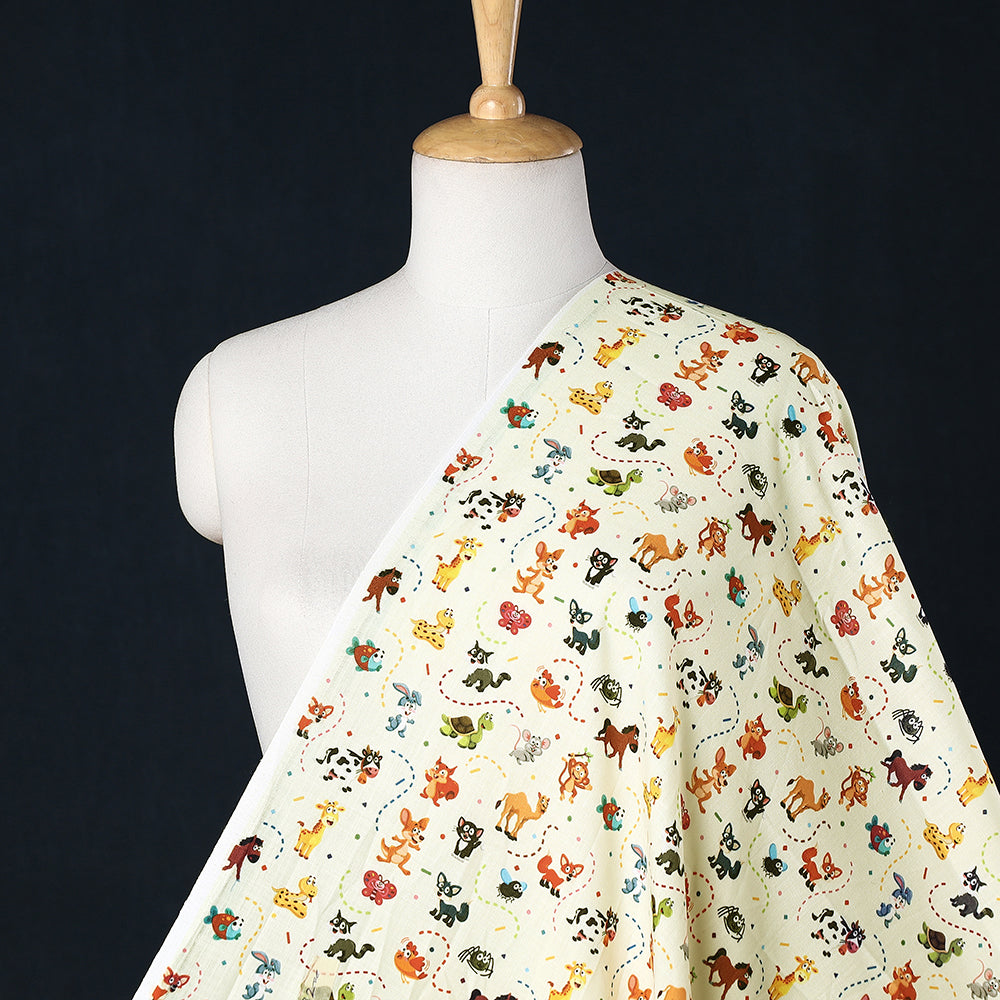 Beige - Cream Digital Printing Linen Fabric