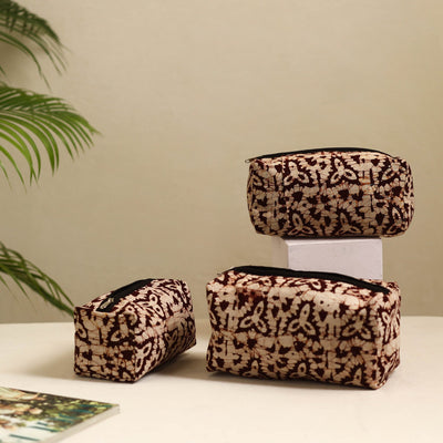 Brown - Handmade Cotton Toiletry Bags (Set of 3) 16
