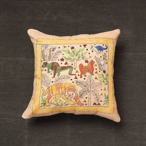 Beige - Bengal Kantha Embroidery Silk Cushion Cover (14 x 13 in) 20