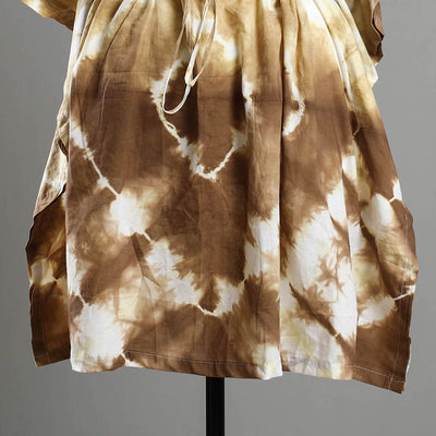 Brown - Shibori Tie-Dye Cotton Kaftan with Tie-Up Waist (Medium)