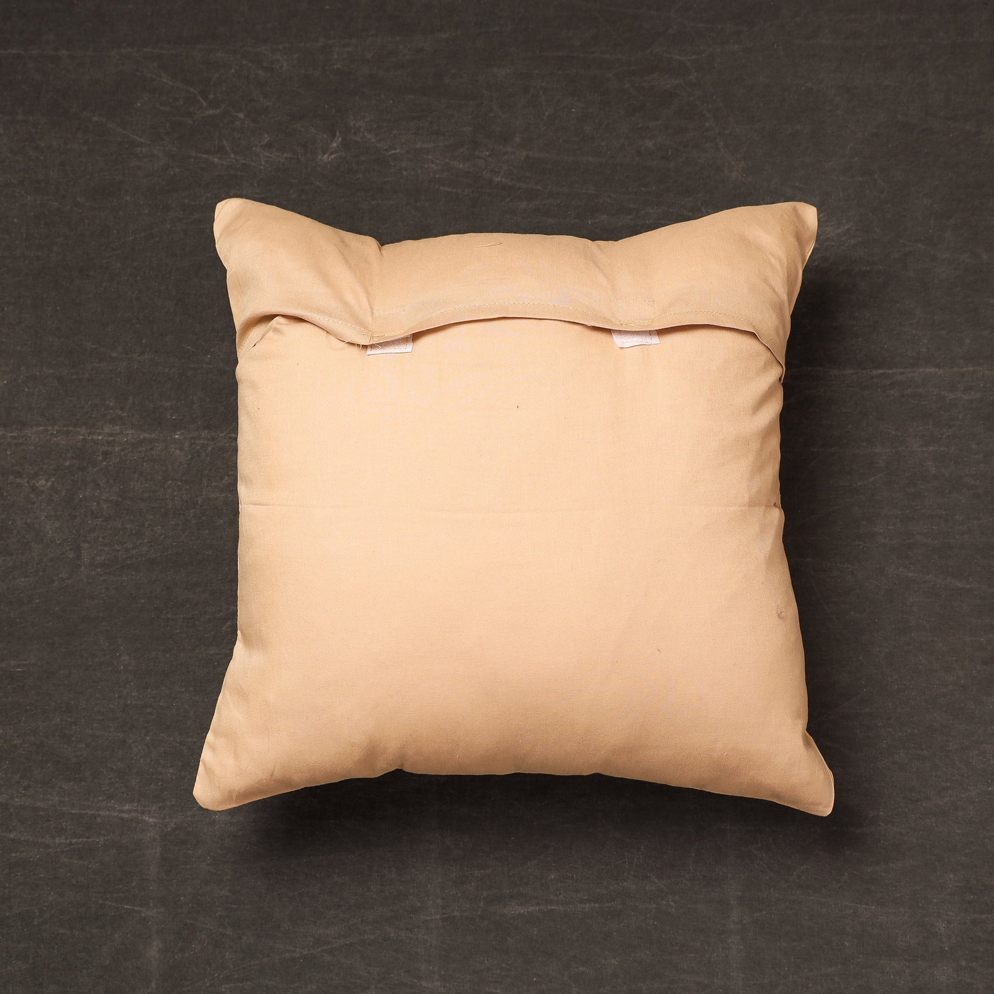 Beige - Bengal Kantha Embroidery Silk Cushion Cover (15 x 15 in) 04