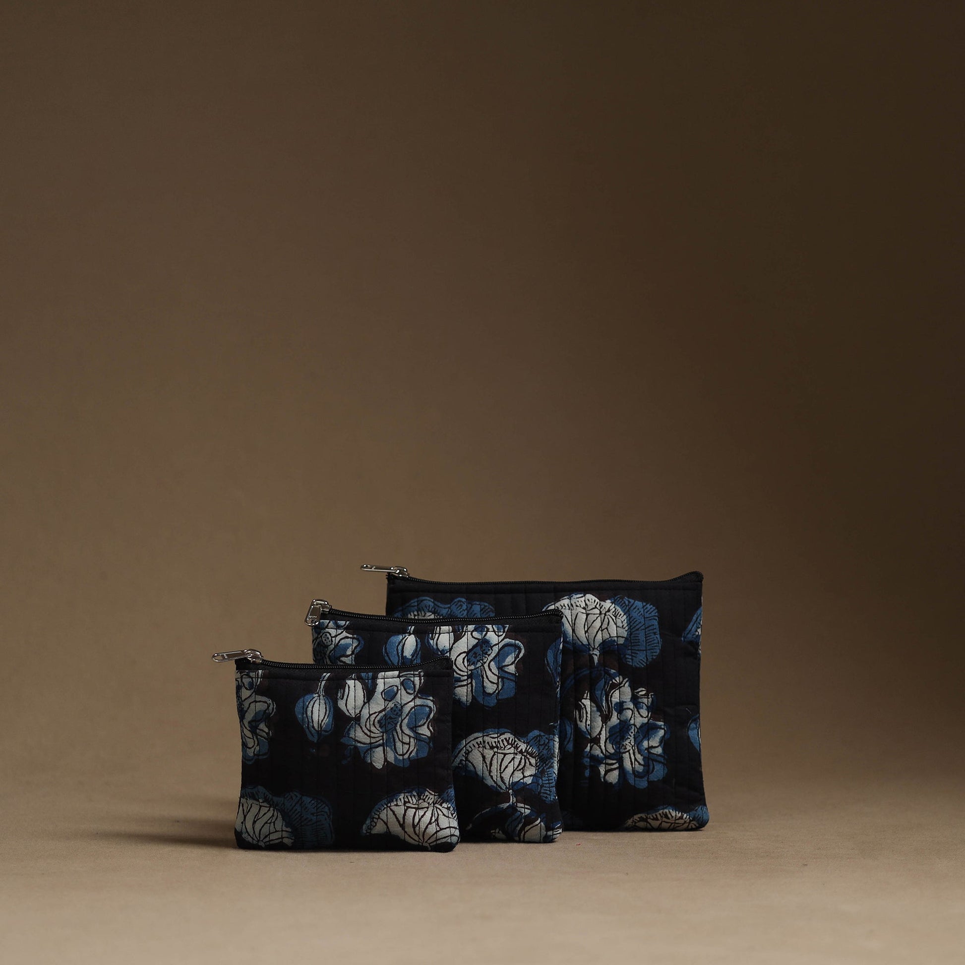 Black - Handmade Cotton Multipurpose Utility Pouches (set of 3) 08