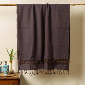 Brown - Handloom Cotton Towel with Tassels from Bijnor by Nizam