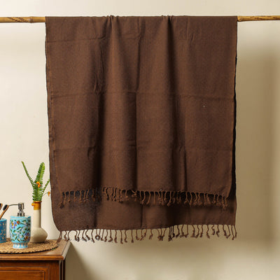 Brown - Handloom Cotton Towel with Tassels from Bijnor by Nizam