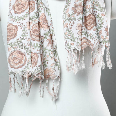 Brown  - Sanganeri Block Printed Cotton Stole with Tassels 169
