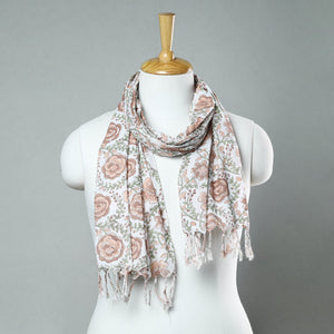 Brown  - Sanganeri Block Printed Cotton Stole with Tassels 169