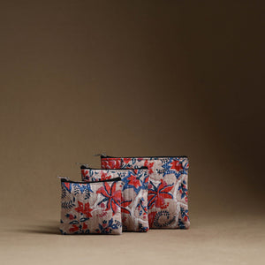 Beige - Multicolor - Handmade Cotton Multipurpose Utility Pouches (set of 3) 11