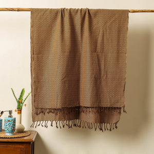 Brown - Handloom Cotton Towel with Tassels from Bijnor by Nizam