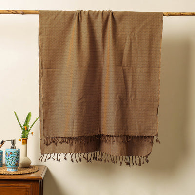 Brown - Handloom Cotton Towel with Tassels from Bijnor by Nizam