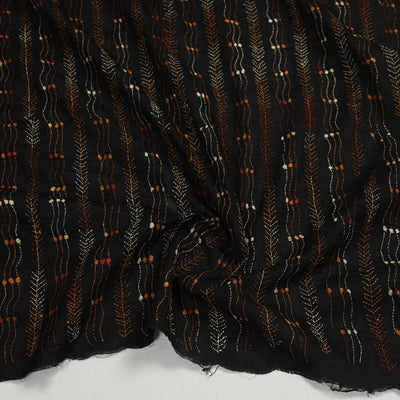 Black - Handloom Cotton Bengal Kantha Work Blouse Piece 20