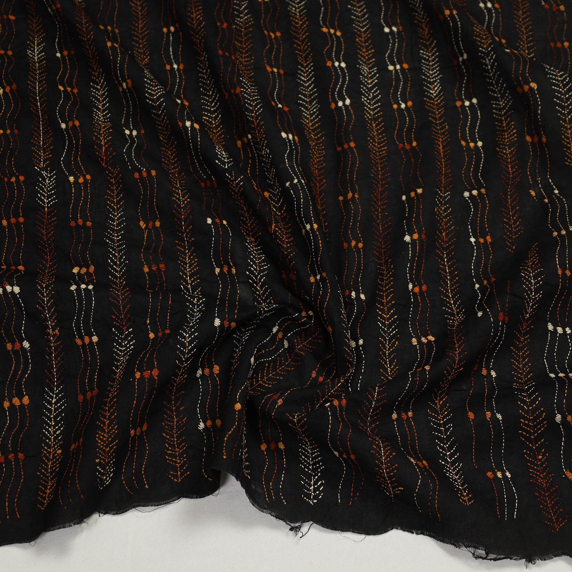 Black - Handloom Cotton Bengal Kantha Work Blouse Piece 20