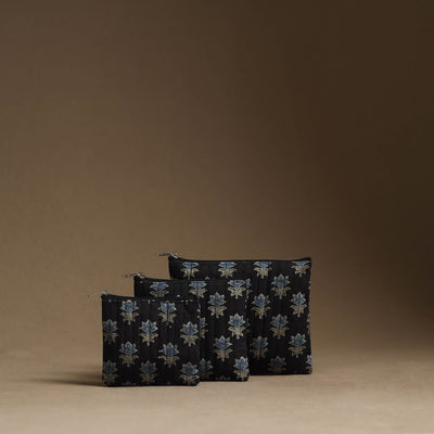 Black - Handmade Cotton Multipurpose Utility Pouches (set of 3) 13