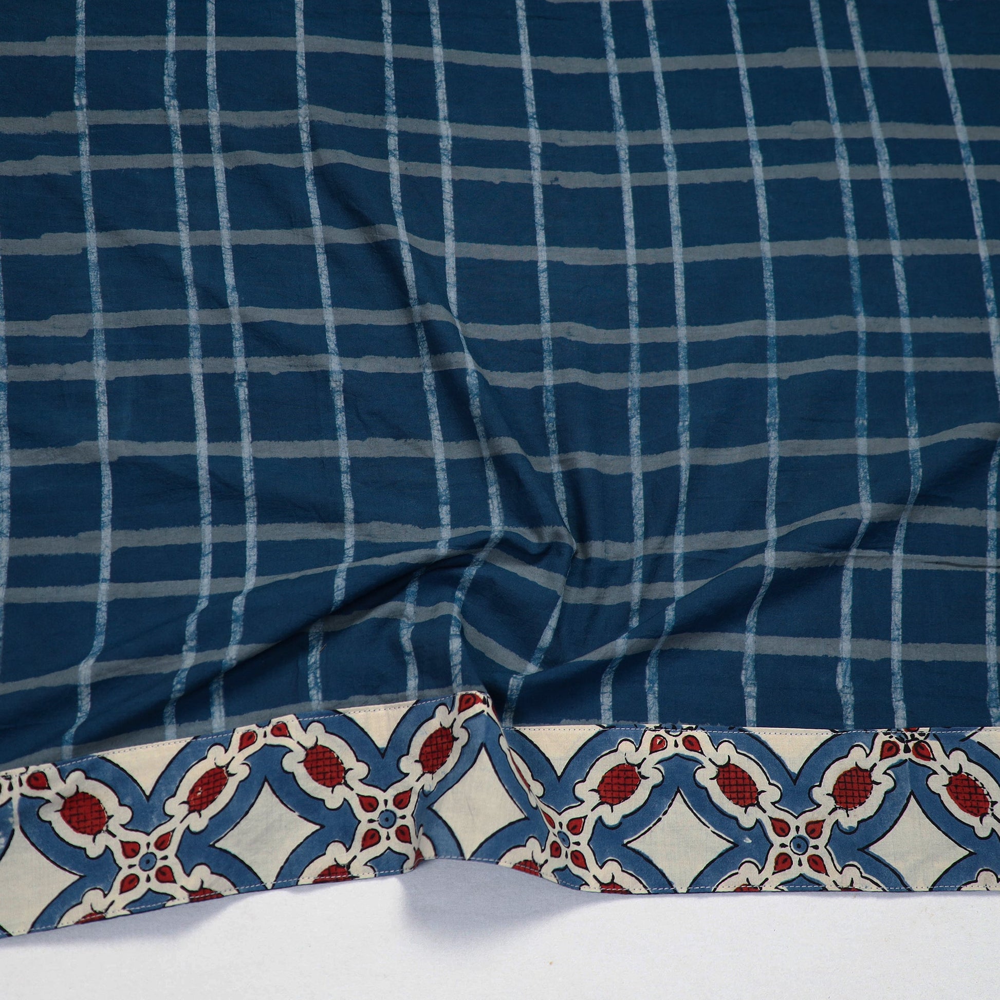 Blue - Akola Block Printed Cotton Blouse Piece 105