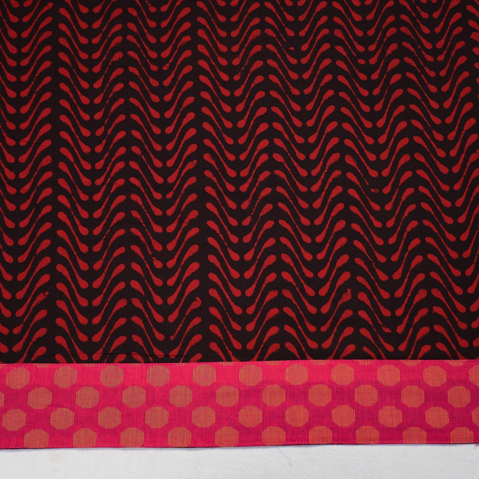 Black - Red - Pipad Block Printed Cotton Blouse Piece 110